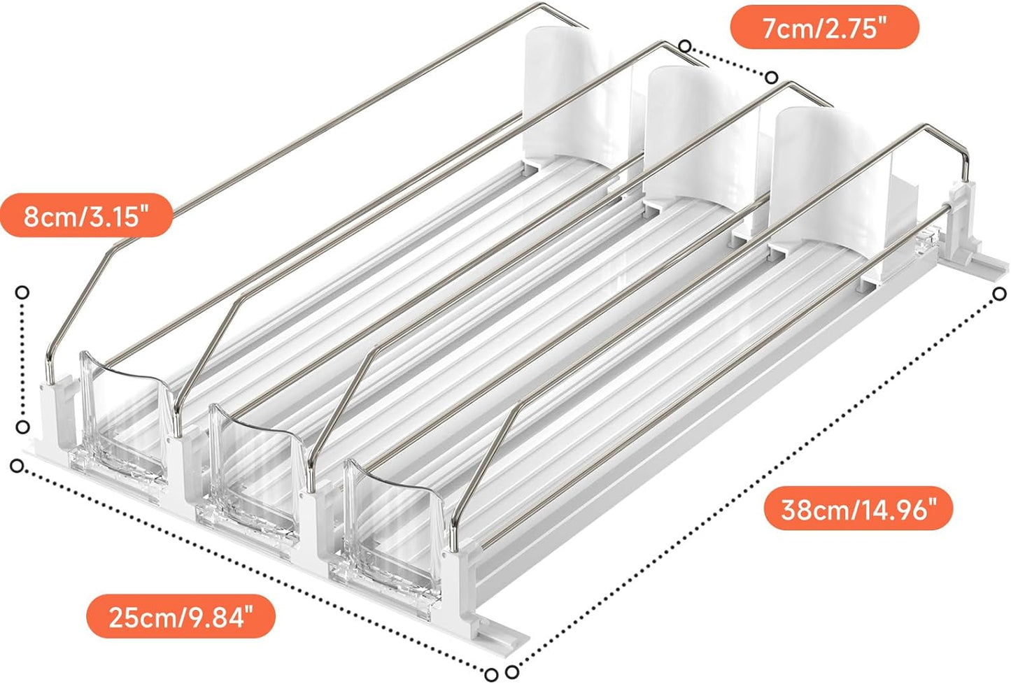 Skiennix Drink Organizer - Self-Sliding Soda Can Holder for Fridge | Adjustable Width, Holds 15+ Cans (3 Rows, 38 CM)