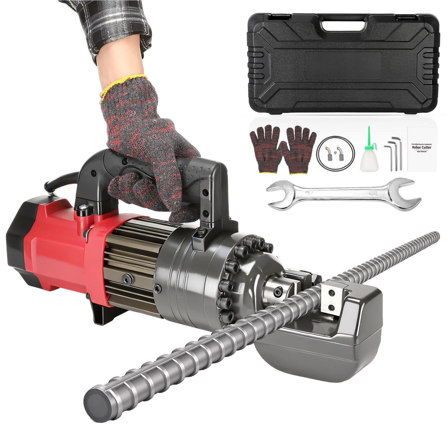 1400W Electric Rebar Cutter, 7/8" Hydraulic Portable Rebar Cutter 3-4s Cutting Speed Cuts 4-22mm #7 3/8" 5/8" up to 0.87" Rebar/Steel, RC-22,with Easy to Carry Box