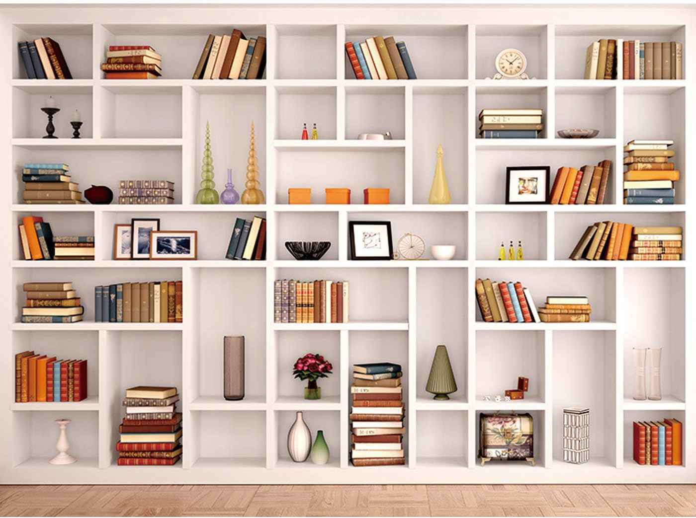 Maijoeyy 7x5ft Polyester White Bookshelf Backdrop for Home Office