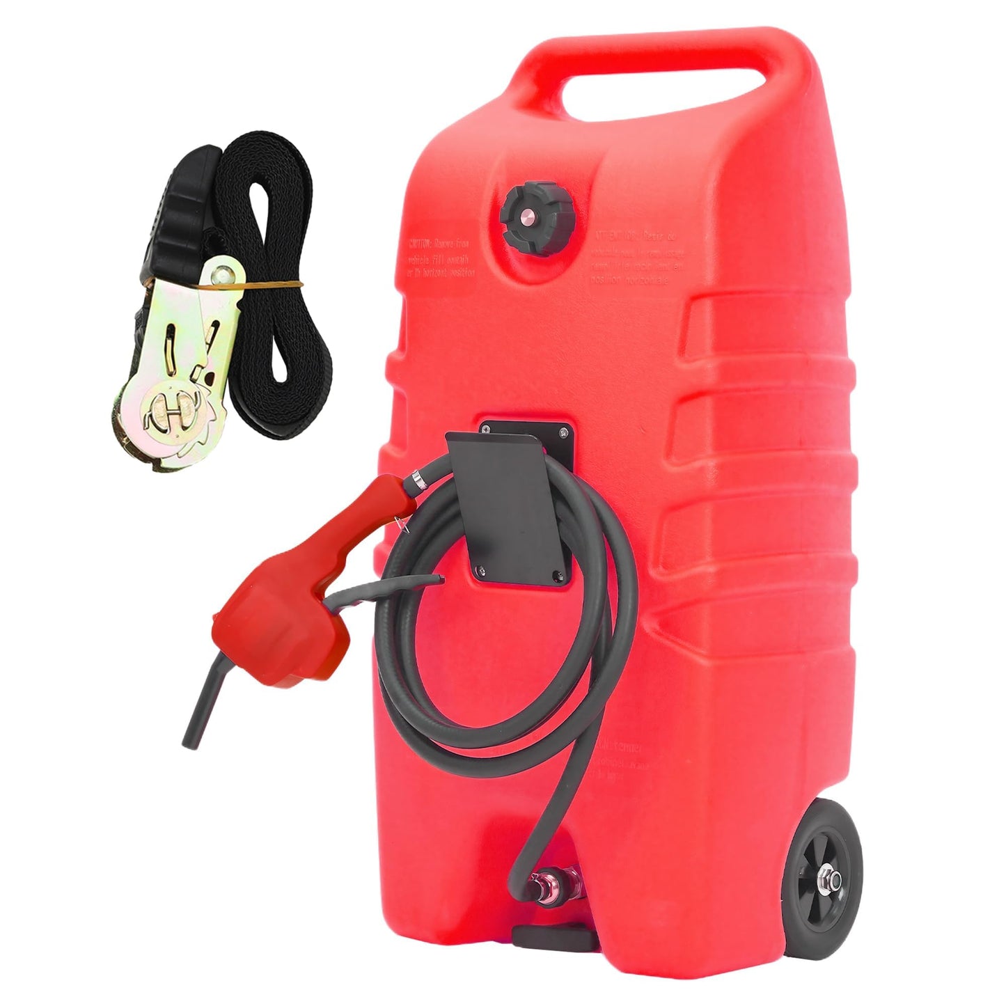 14 Gallon Portable Fuel Caddy with Wheels, Gasoline & Diesel Storage Tank, Heavy-Duty Fuel Transfer Tank with 10FT Rubber Hose, Manual Siphon Pump, Dual Shut-Off Valves, Gas Can for Cars, ATV, Boat, Lawn Equipment