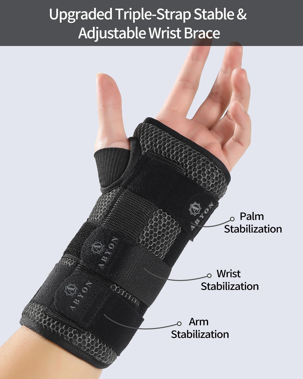 ABYON Carpal Tunnel Wrist Brace Night Support – Wrist Splint for Pain Relief, Tendonitis, Arthritis, Sprains – Lightweight, Breathable Padded Hand Brace for Men & Women, Left Hand (Large,Black/Gray)