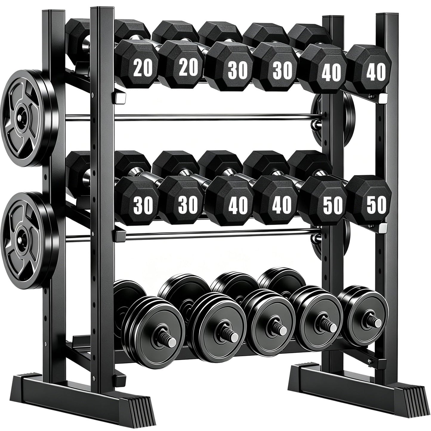 3-Tier Dumbbell Rack, 1300LB Capacity Adjustable Weight Rack for Home Gym, Heavy-Duty Weight Storage Rack for Dumbbells Kettlebells & Barbells (Rack Only)