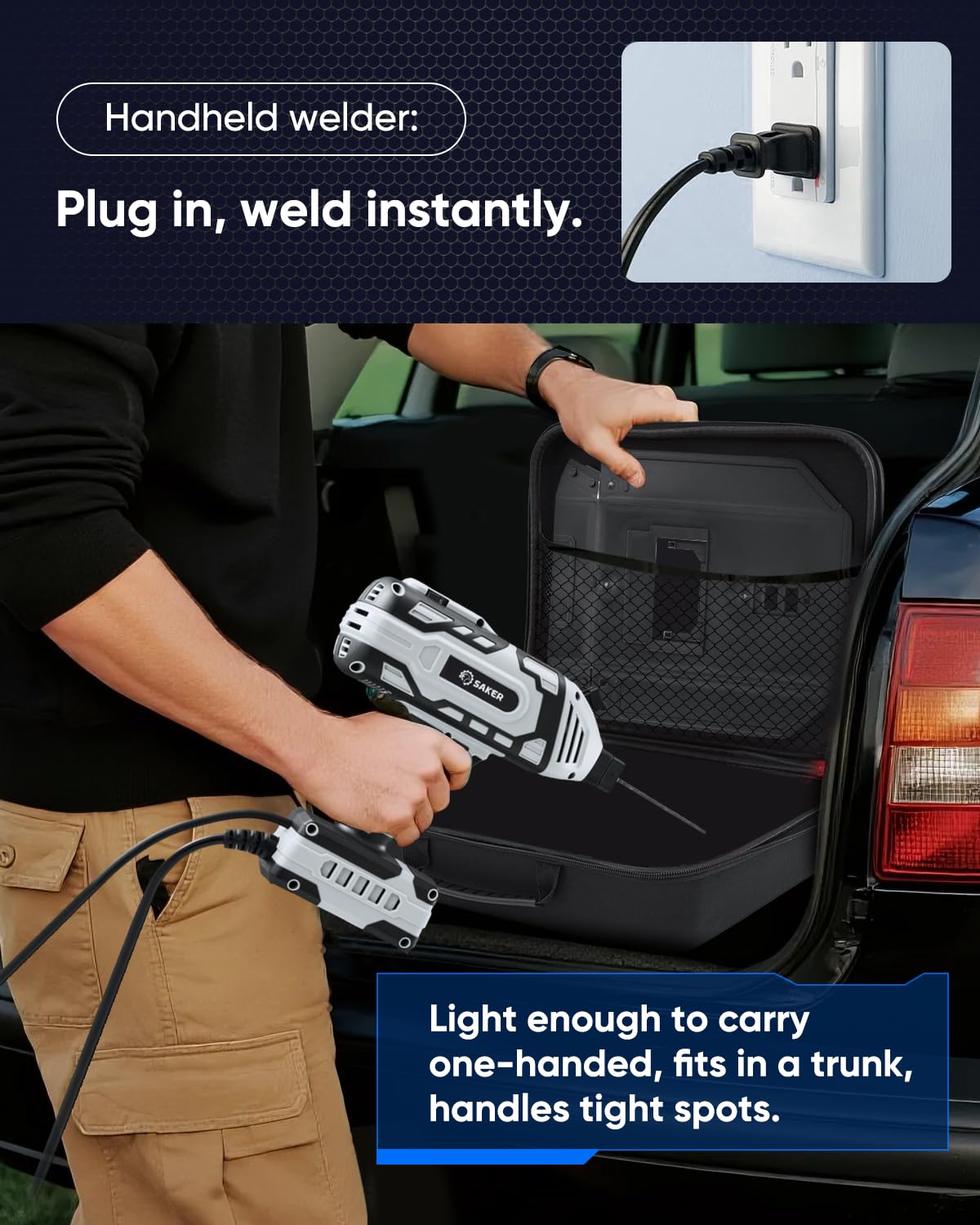 Saker Portable Electric Welding Machine,110V Portable Welder Handheld with IGBT Inverter 5 Variable Current Adjustment, ARC Welder Gun, Fits for 3/32" Wire Rods (Grey)