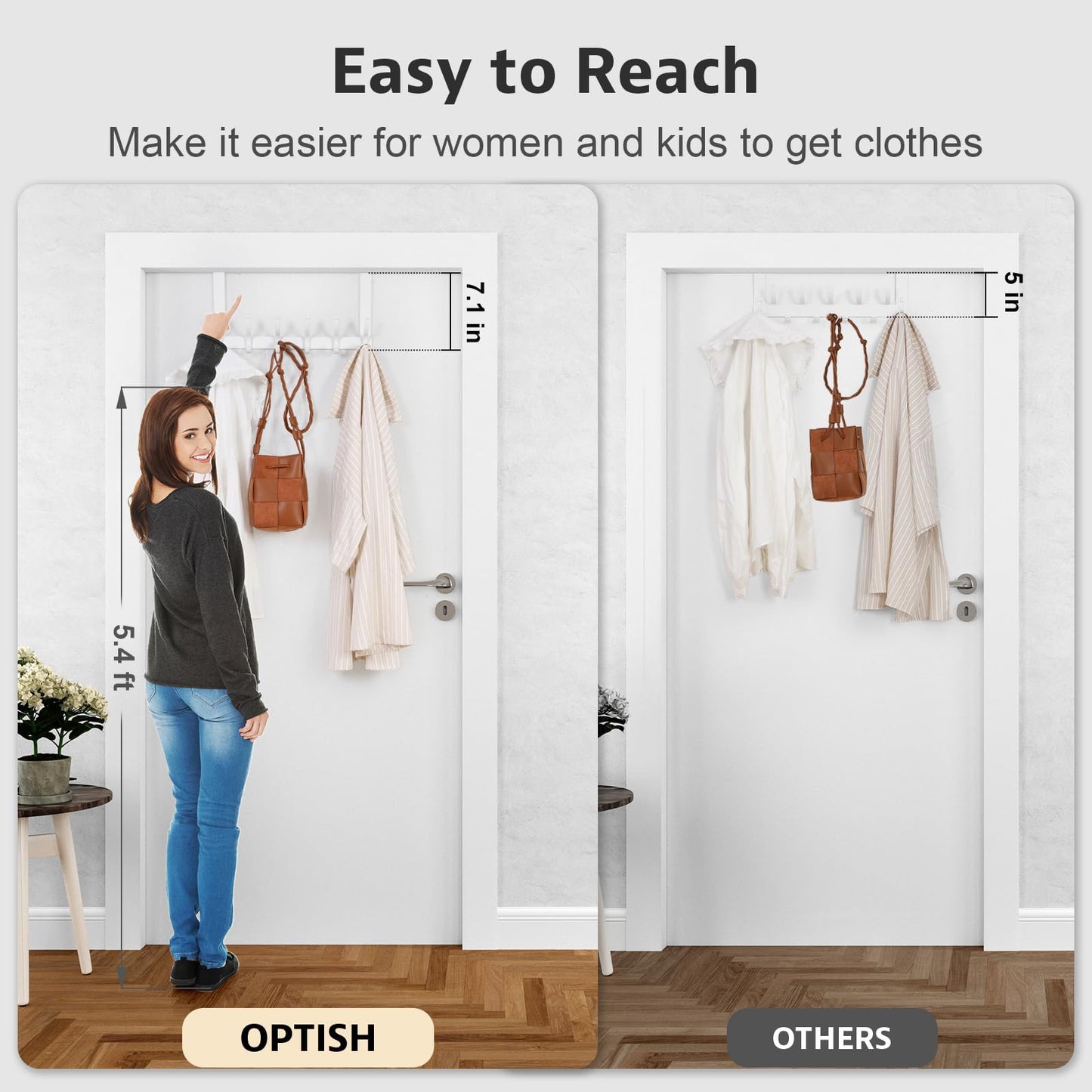 Optish Over The Door Hooks, Door Hanger Hooks for Hanging, Over The Doors Towel Racks for Bathroom, Coat Rack Dorm Essentials (1Pack, White, Fit 1-3/4" Doors)