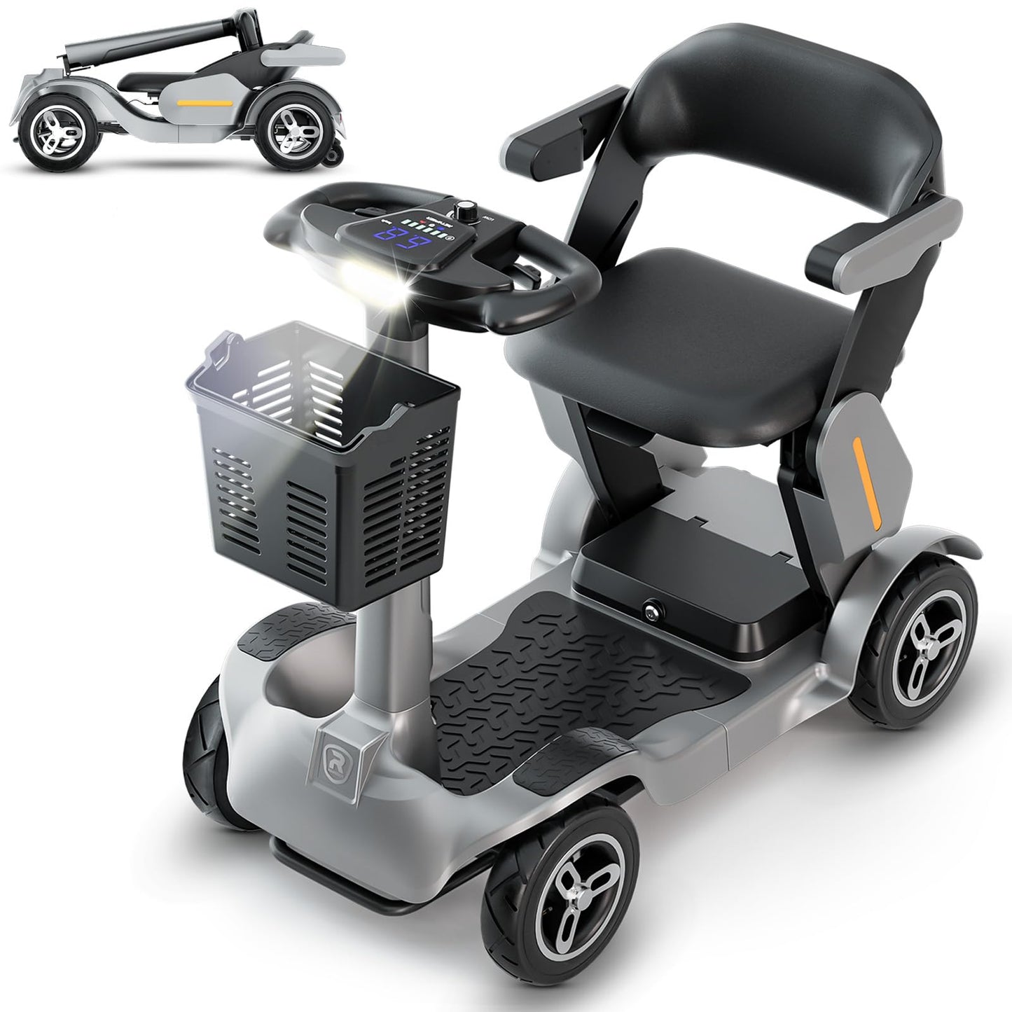 SPD2 Peak 1000W 4 Wheel Mobility Scooter,Electric Powered Wheelchair Device with 35Mile Long Range Power Extended Battery with Charger & Basket, for Travel/Elder/Adult/Handicap/Disability,Gray