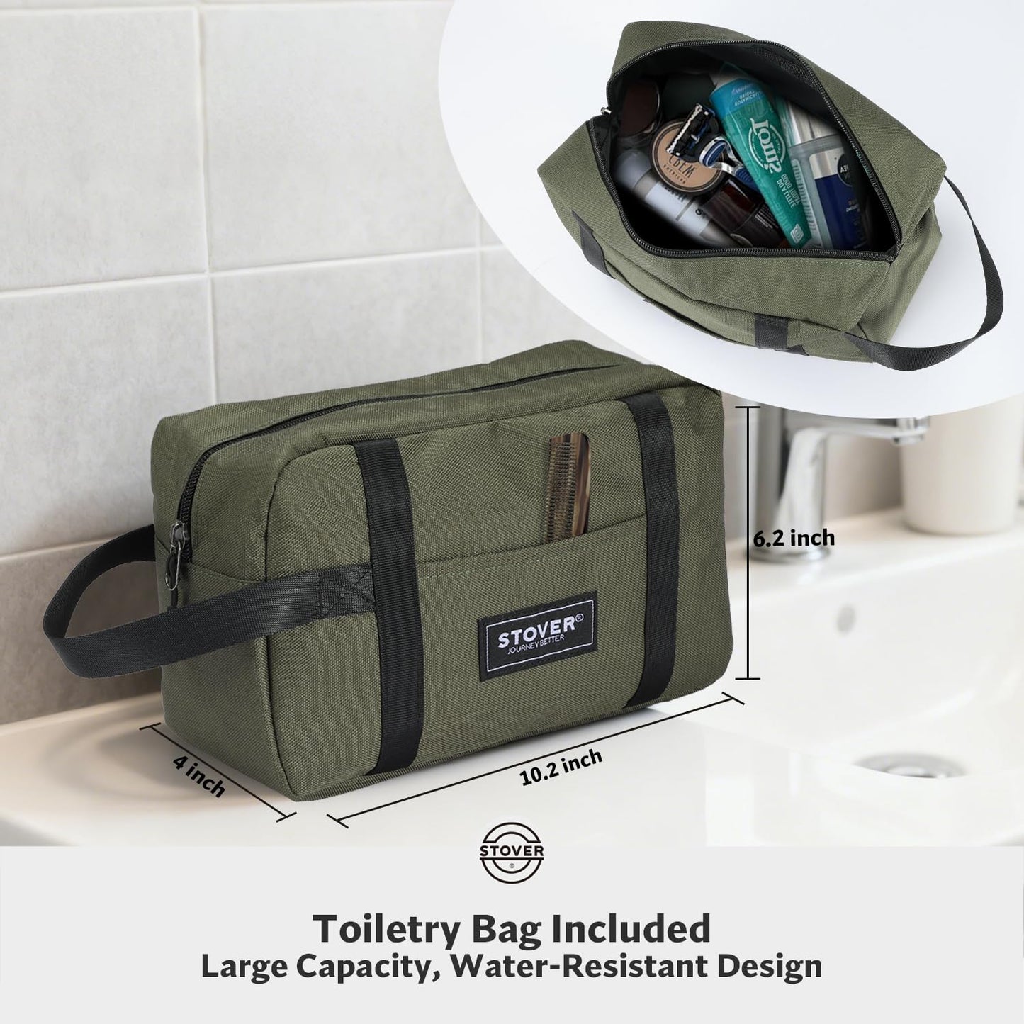STOVER 45/80/100L U-Zip Rolling Duffel Bag with Wheels, X-Large Durable Travel Duffle + Toiletry Bag, Lay-Flat Opening, Packable w/Shoulder Straps- Use as Luggage or Backpack, Men/Women (Green)