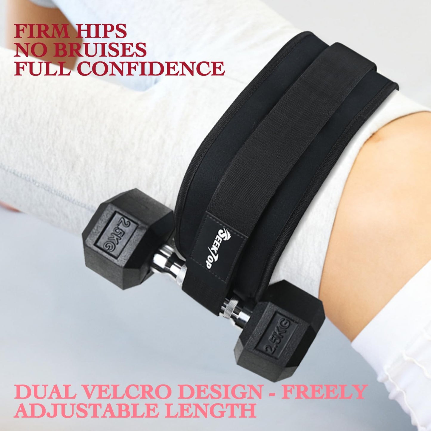 Seektop Adjustable Hip Thrust Belt Slip-Resistant Padding Booty Belts for Glutes - Fits Dumbbells Kettlebells Plates Up to 400 LBS for Gym Home & On-The-Go Workouts