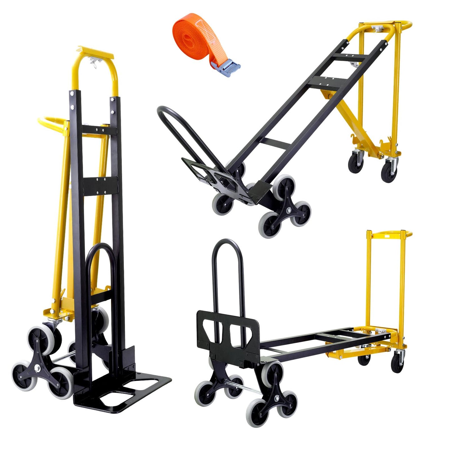 SHUNWATER 4 in 1 Convertible Hand Truck Dolly Cart,1000 lbs Capacity Hand Trucks Heavy Duty,Stair Climbing Dolly for Moving House,Business Delivery,Transportation(Black Yellow)