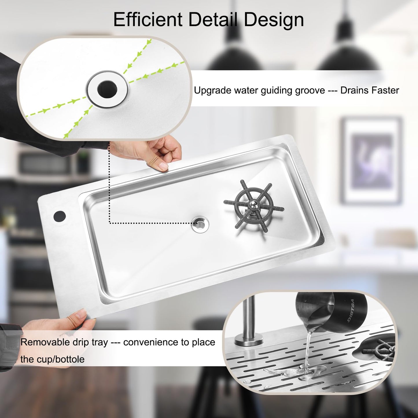 DIBTSA Pitcher Rinser, Stainless Steel Countertop Glass Rinser Cup Washer Sink with Side Spray,Drip Tray for Home Cafe Restaurant