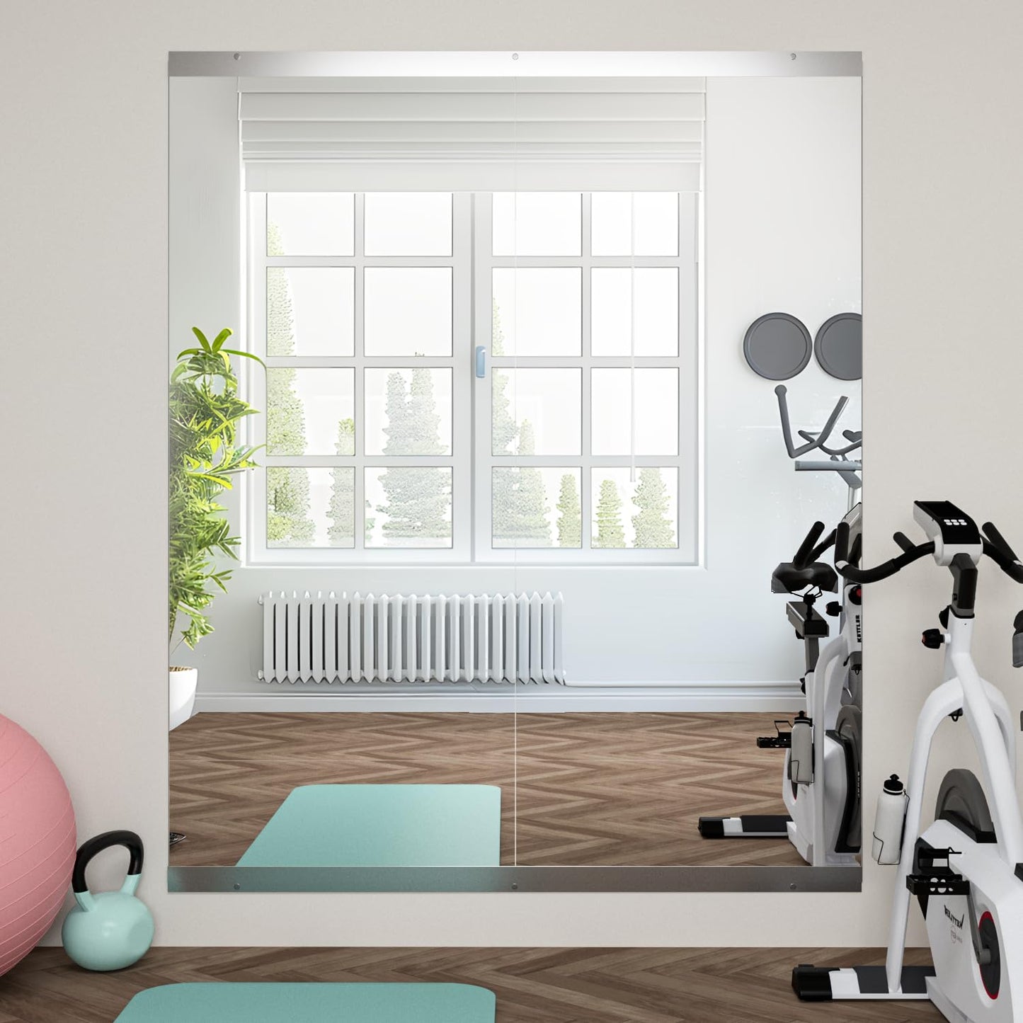 NEUWEABY Home Gym Mirror, 57''X24''-2PCS Large Yoga Mirror, Frameless Full Length Mirrors for Fitness, Tempered Glass, Wall Mounted for Dance Studio, Garage