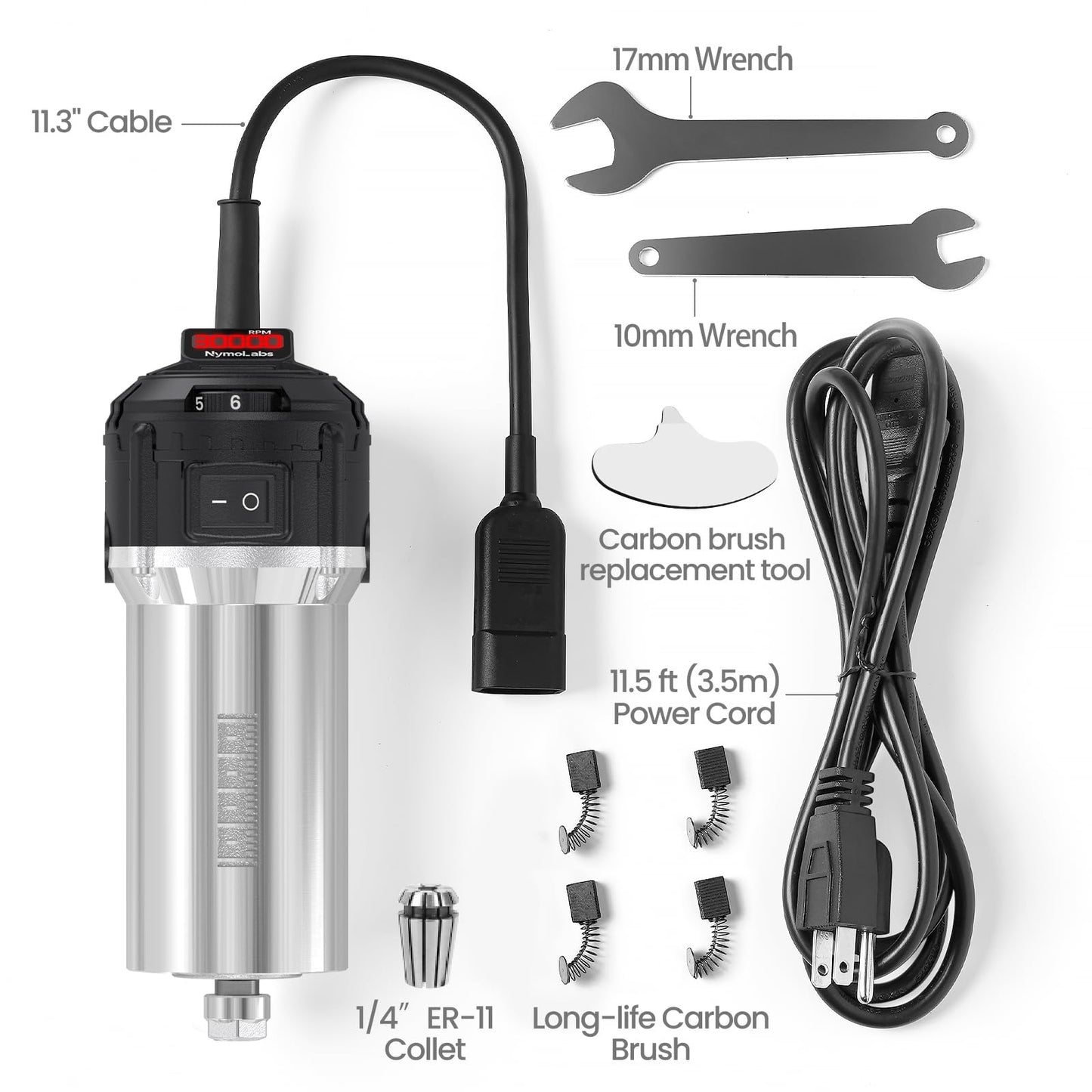 NymoLabs 710W CNC Router Spindle Motor with Speed Display, 6-Speed Adjustable (7000–30000 RPM), 65mm Diameter, 1/4" ER11 Collet, Compatible with CNC Routers, Milling and Engraving Machines