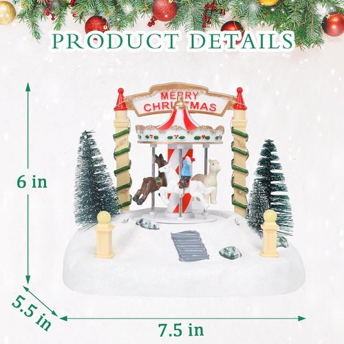 Bdor Christmas Carousel Decoration - Lighted Musical Merry-Go-Round with Reindeer & Trees | 7.5"x5.5"x6" Holiday Centerpiece