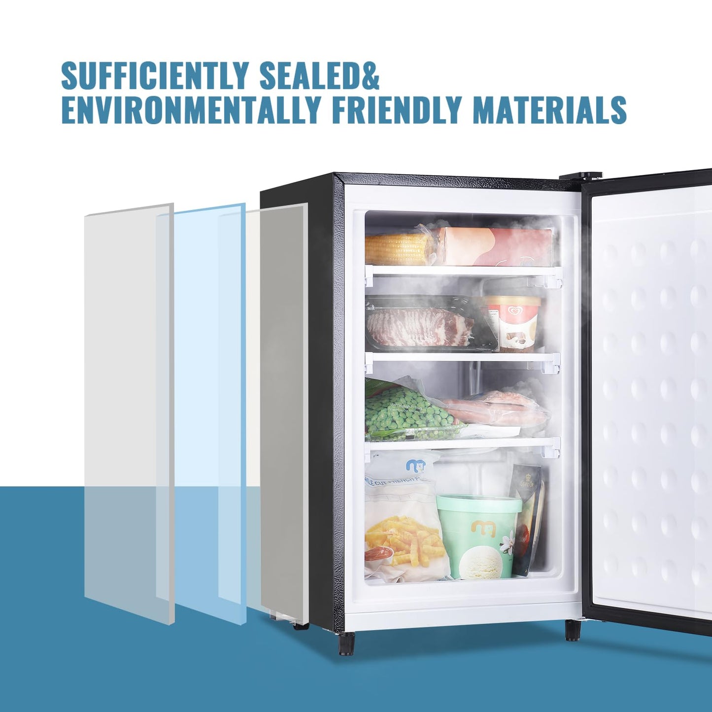 DEMULLER Freezer 3.2 Cu.ft Single Door Freestanding Freezer with Adjustable Thermostat for Kitchen, Apartment, Basement, Dorm, Black