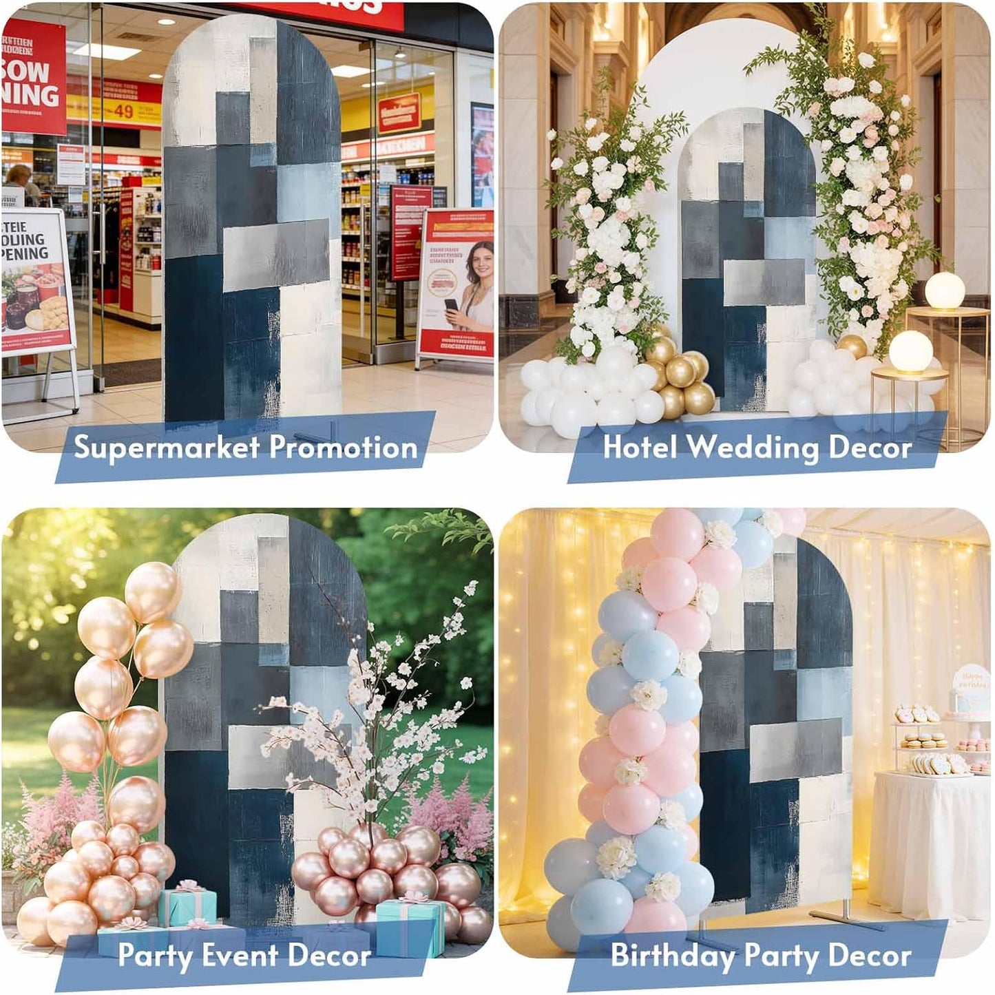 Jnbasdffb 7.2 Blue Gray Beige Wedding Arch Cover,Stretchy Spandex Arch Backdrop Stand Covers FT,Retro Abstract