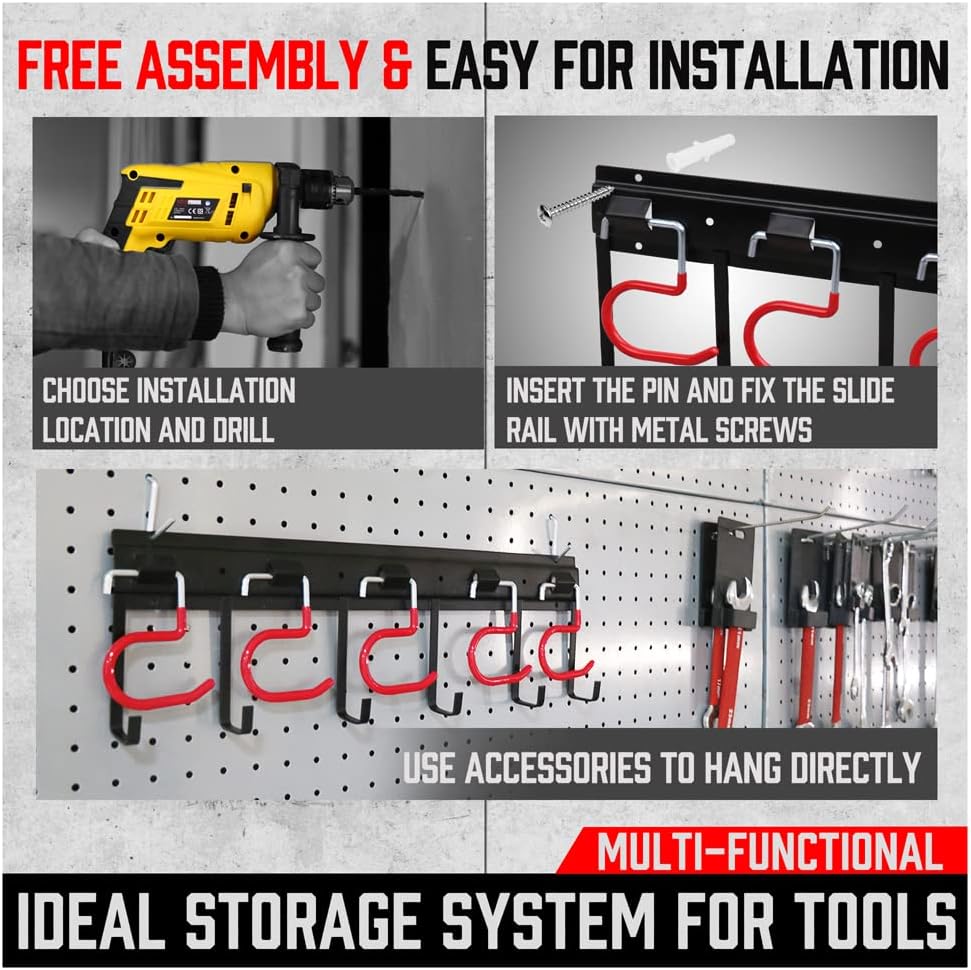 SEDY Garden Tool Organizer Hooks - Sturdy All-Metal Wall Mount Storage System for Yard Tools | Shed & Garage Use