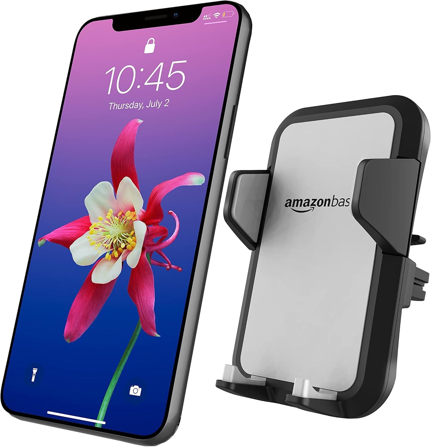 Amazon Basics 360 Universal Portable Smartphone Holder for Car, Air Vent Mount, Rotation, Easy to Install, One-Handed