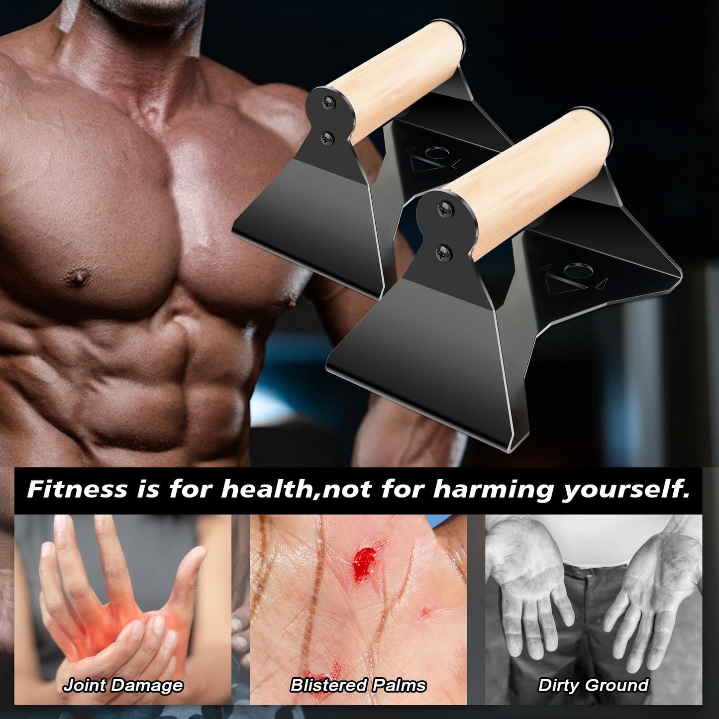 Rolitwils Parallettes Push Up Handles - Heavy Duty Steel Frame with Ergonomic Beech Wood Grips, Calisthenics Equipment for Strength Training, Anti-Slip Push Up Bars for Home Gym (250kg Capacity)