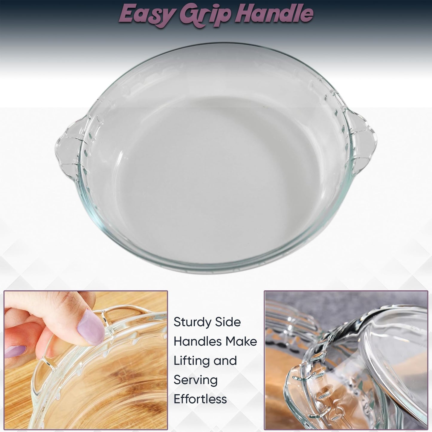 Home-X Set of 2 Glass Pie Plates - 7” Baking Dishes with Handles - Durable, Compact, Oven & Freezer Safe Kitchen Accessories - Glass Pie Dishes for Baking Quiches, Tarts, Desserts & Salads
