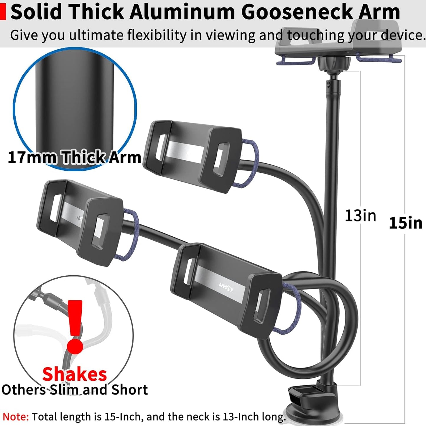 APPS2Car 7-13 Inch Upgraded Tablet Car Mount for iPad Truck Holder Long Arm Extension Strong Suction Cup Windshield