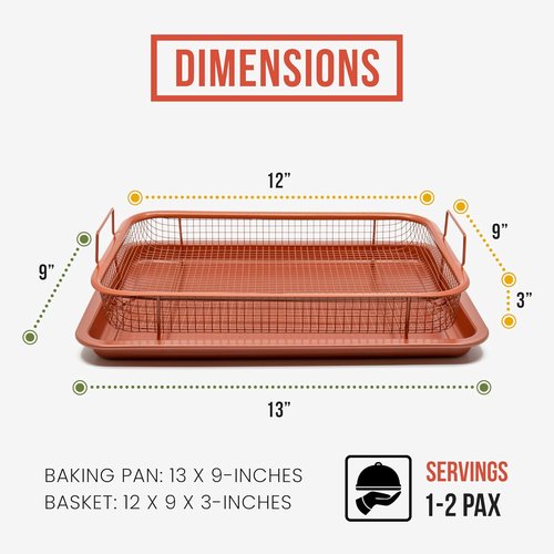 Chef Pomodoro Air Fryer Tray - Copper Crisper Tray & Baking Pan Set for Oven | 2-Piece Rectangle