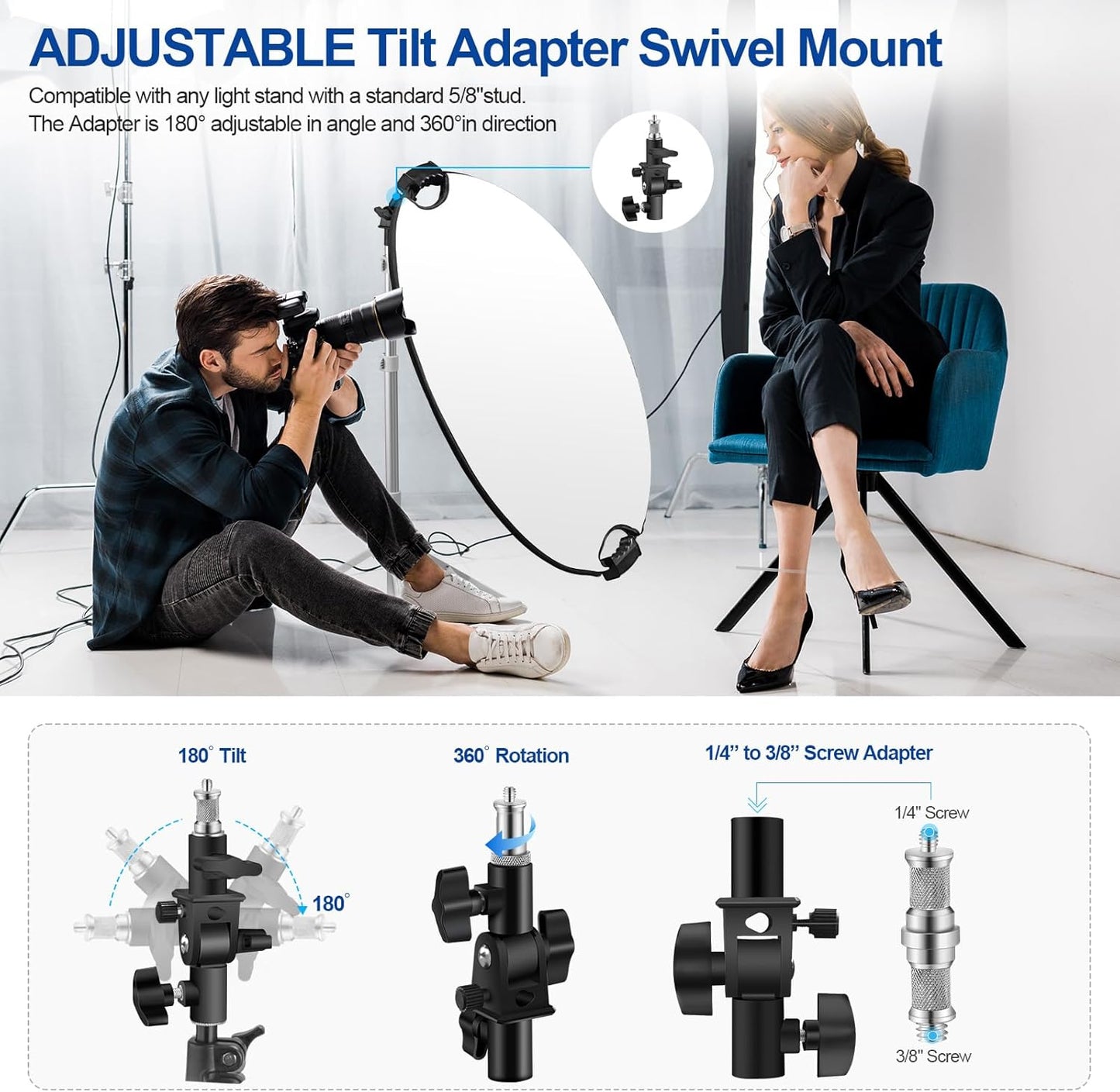 WELLMAKING 32 Inch (80cm) 5 1 Reflector Photography, Collapsible Light Reflector with Bag & tilt Adapter, in Handle