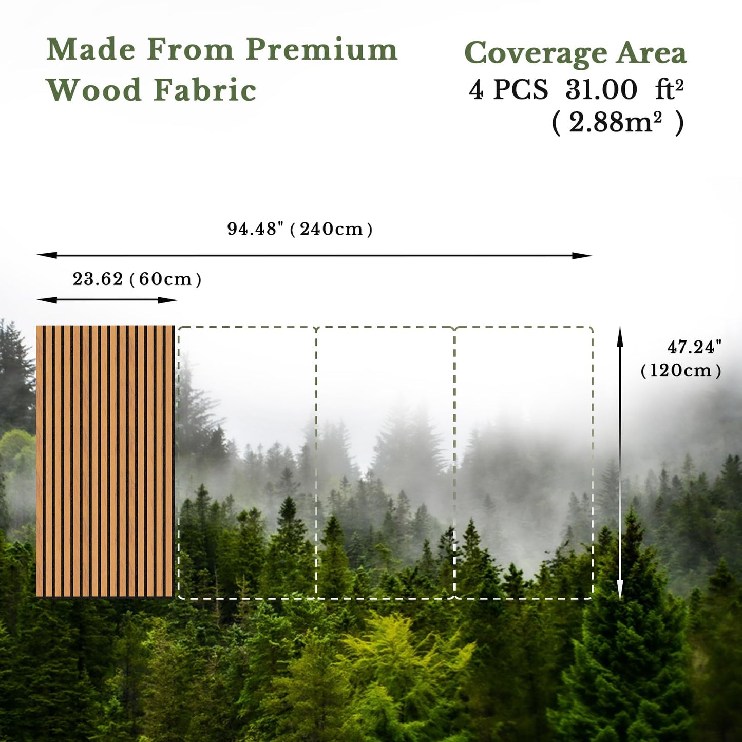 MISSDAY Wood Slat Acoustic Wall Panels, 4 Packs 47.2" x 23.6" Teak Soundproof Panel For Interior Wall Decor Noise Absorbing-3D Textured Wooden Panel Sound-Absorbing for Home, Office, Studio