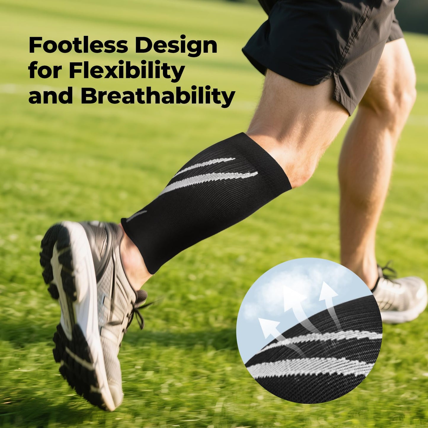 BraceBull Calf Compression Sleeves for Men & Women (1 Pair), Footless Compression Socks for Leg Support, Shin Splints, Running, Fitness, Travel, Breathable Nylon & Spandex Calf Sleeves, Black, S/M