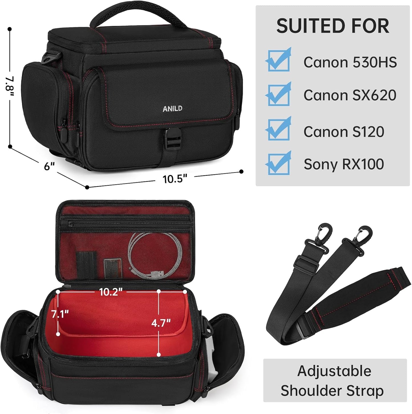 ANILD DSLR Gadget Bag, Crossbody Camera Bag for Photographers, Solid Water-resistant Travel Photography Camera
