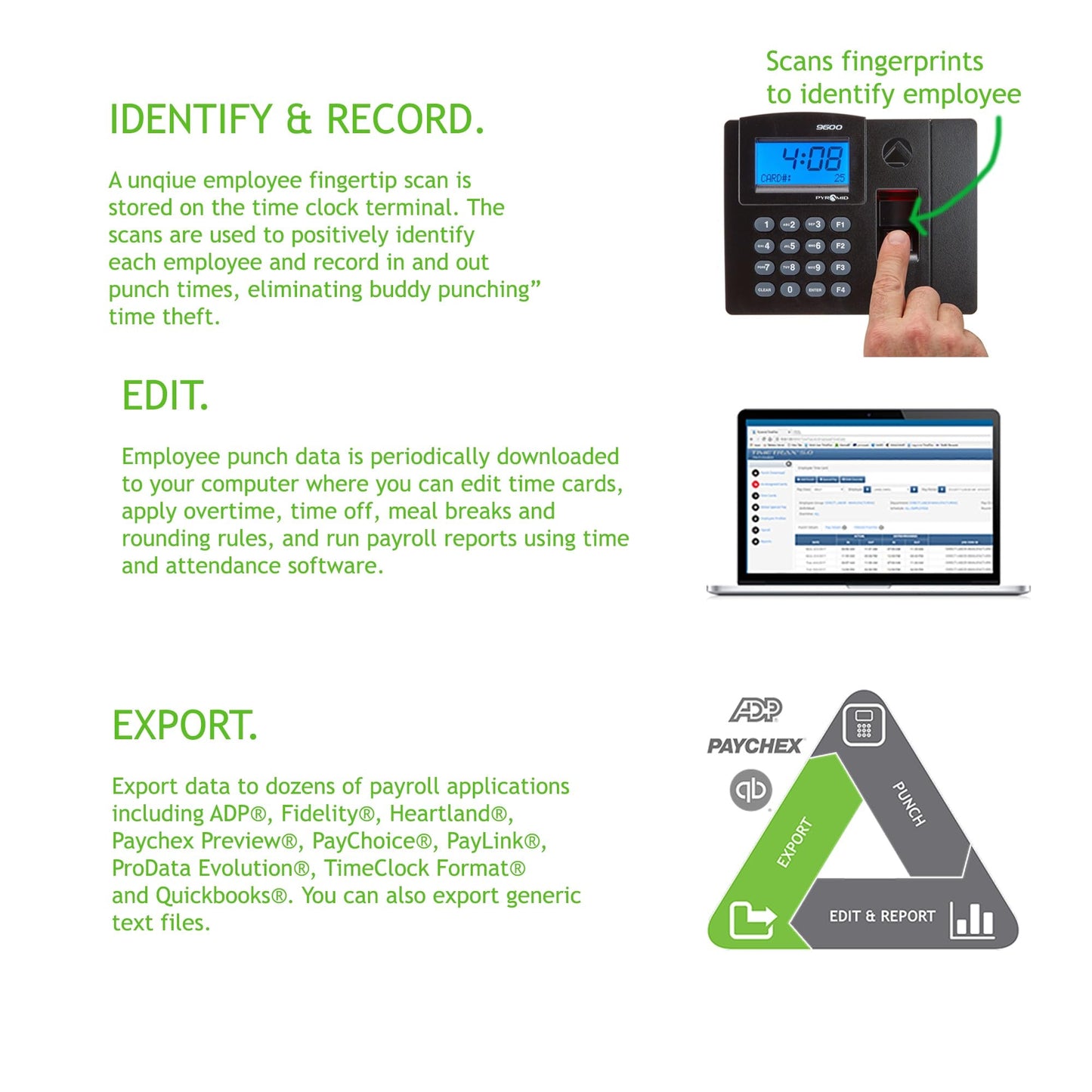 Pyramid Time Systems - Pyramid TimeTrax Elite [TTELITEEK] Automated Biometric Fingerprint Time Clock for small Business, Employee In/Out Time Tracker with Software Download, Windows Compatible - Black