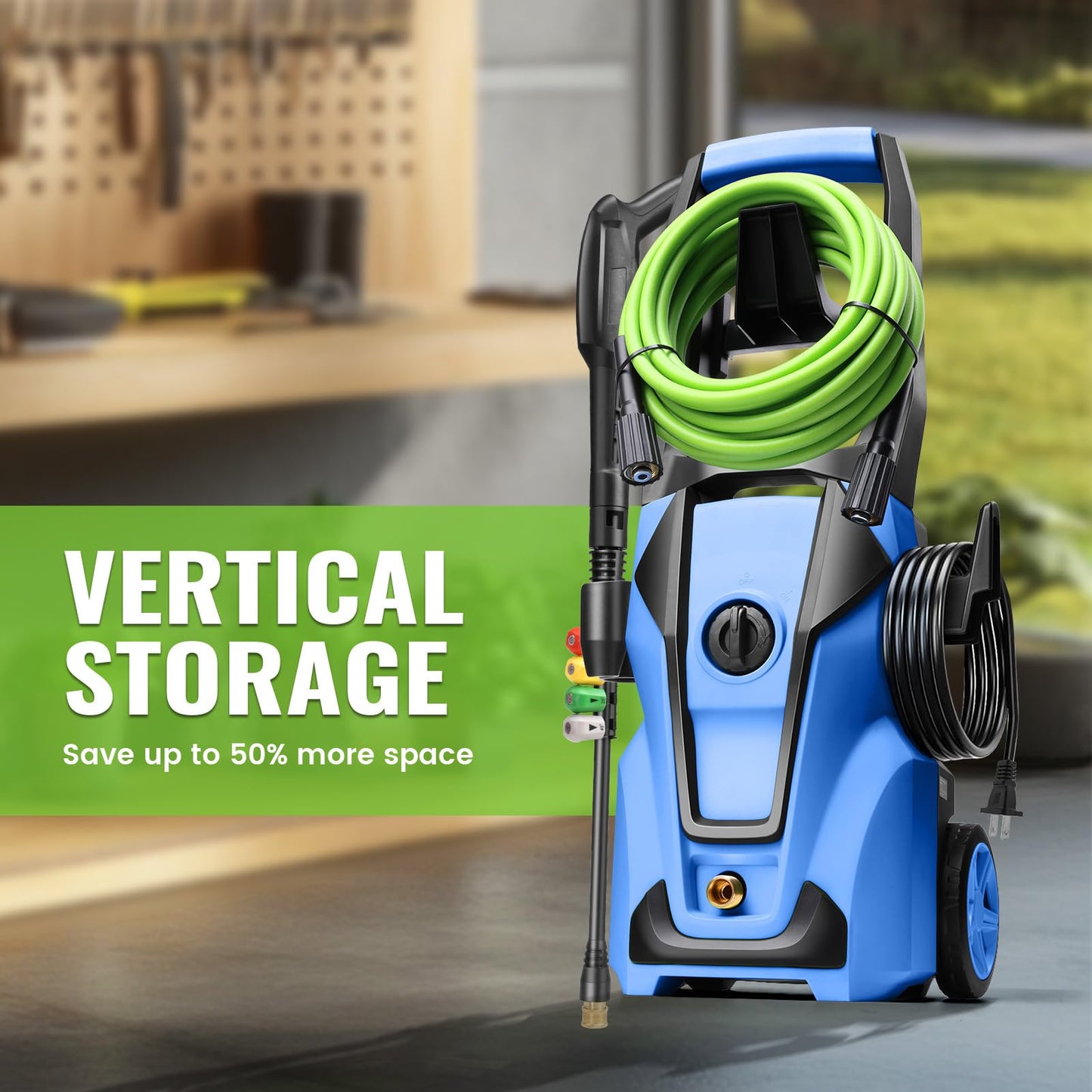 Imdot Electric Pressure Washer 5000PSI Max 4.0GPM with 33FT Flexible Extension Hose, 4 Nozzles, Foam Cannon, Power Washer Powered for Cars, Patios, Driveways, Deep Green