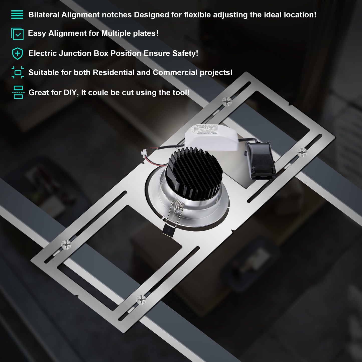 New Construction Mounting Plate, 3-4-6 Inch, LED Recessed Lighting Housing Kits for remodeling, Basement remodeling, Hanging Ceiling and LED Lighting, Shallow Recessed Lighting Housing Plate,40PC