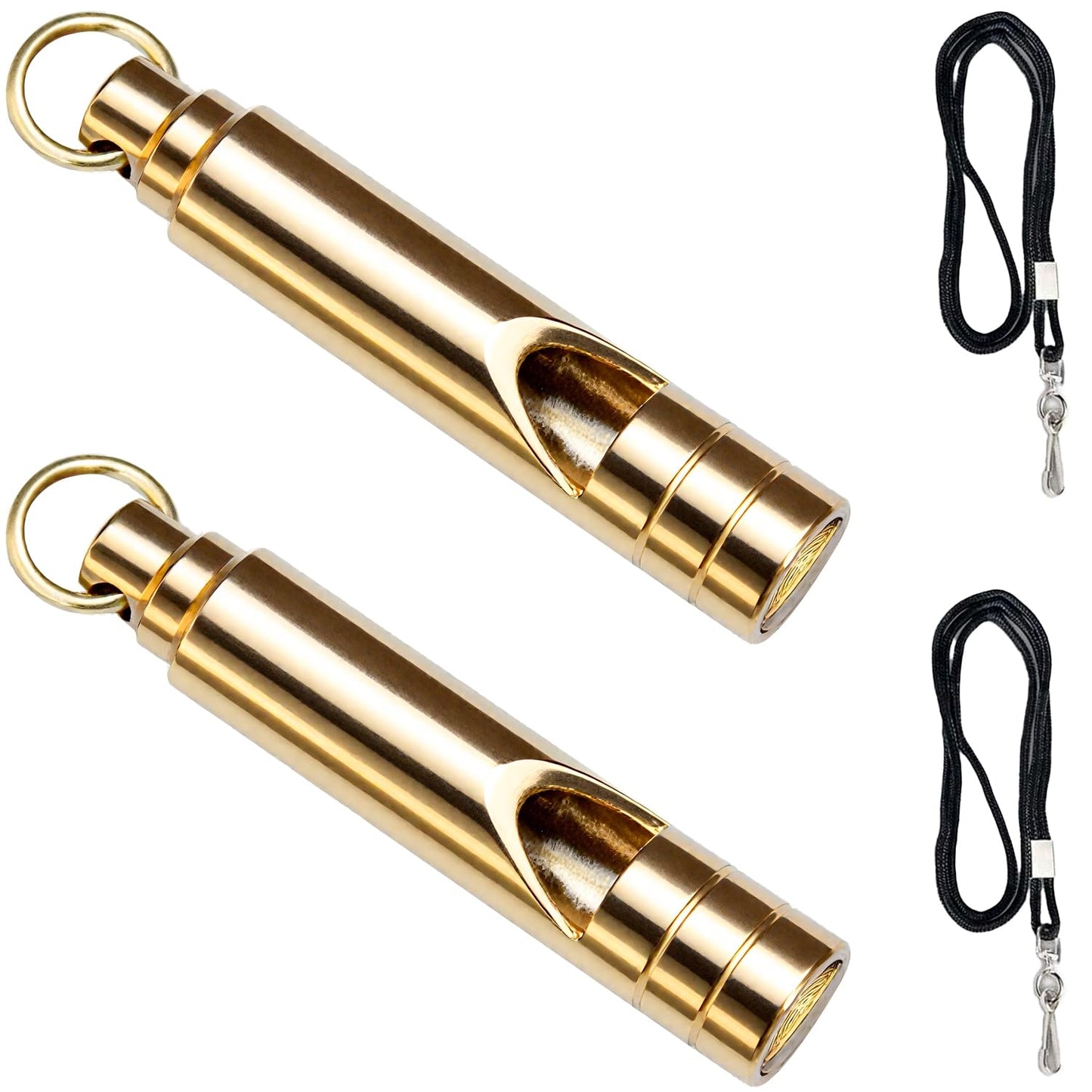 2PCS Brass Survival Whistles, 125dB Loud Emergency Whistle, Safety Whistle with Lanyard for Adults Hiking, Camping, Outdoor, Pet Training and Coaching