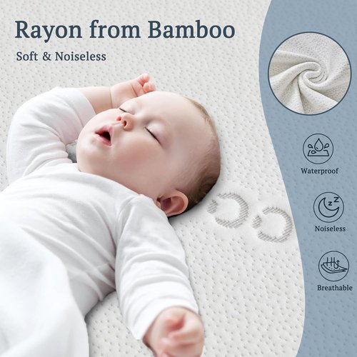 BEDLORE Waterproof Crib Mattress Protector - Ultra Soft Bamboo Viscose Pad Cover | Noiseless 52''x28'' White 2-Pack