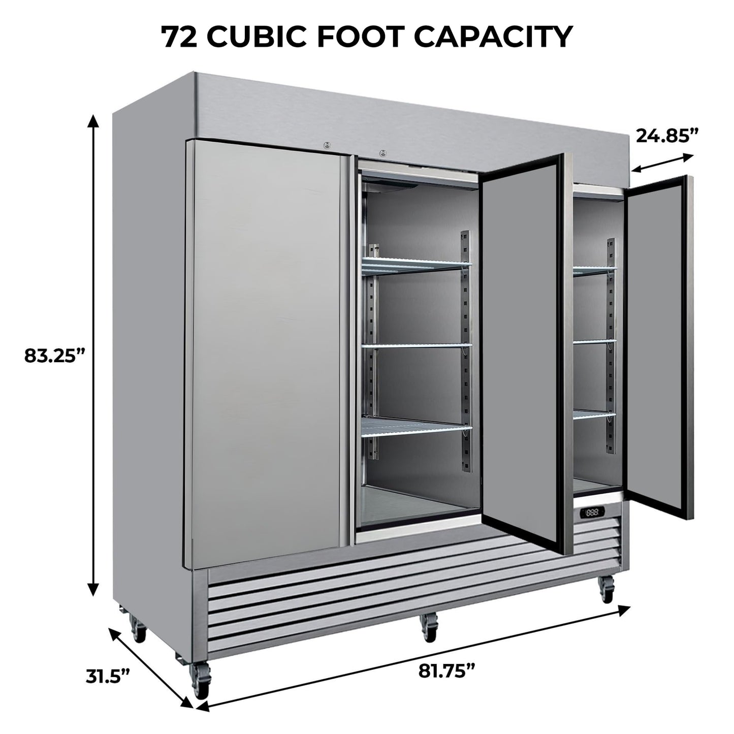 Kenmore 72 Cu.ft Commercial Freezer – Upright Convertible Refrigerator, Frost Free, Congelador For Restaurant, Industrial Use, Cafe, Shop, Buffet Station, Reach-In Full-Size, Stainless Steel