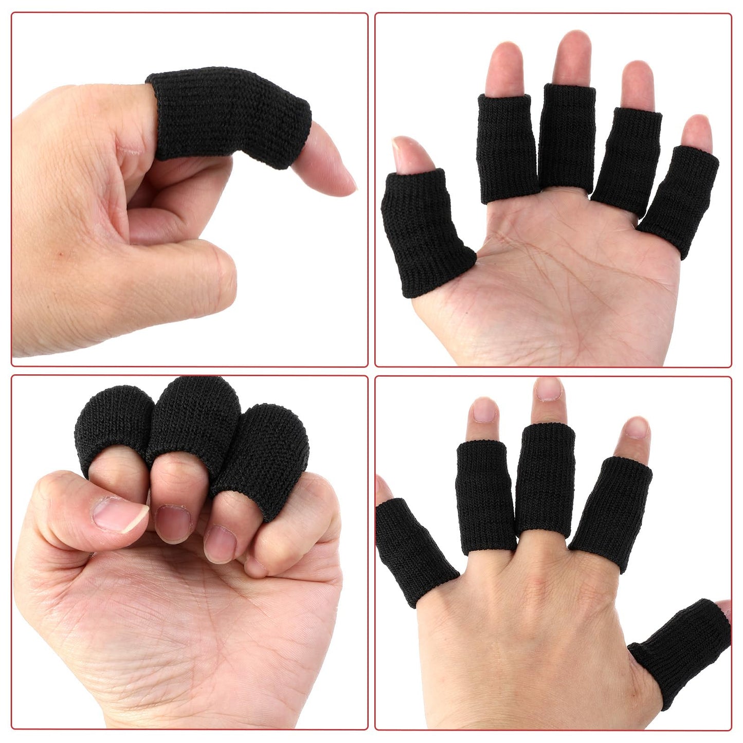 Ouligay 20 PCS Finger Sleeves Black Sport Finger Brace Protector Compression Sleeve Breathable Elastic Thumb Sleeves Thumb Splint Brace Support for Basketball, Golf Sports Aid Support