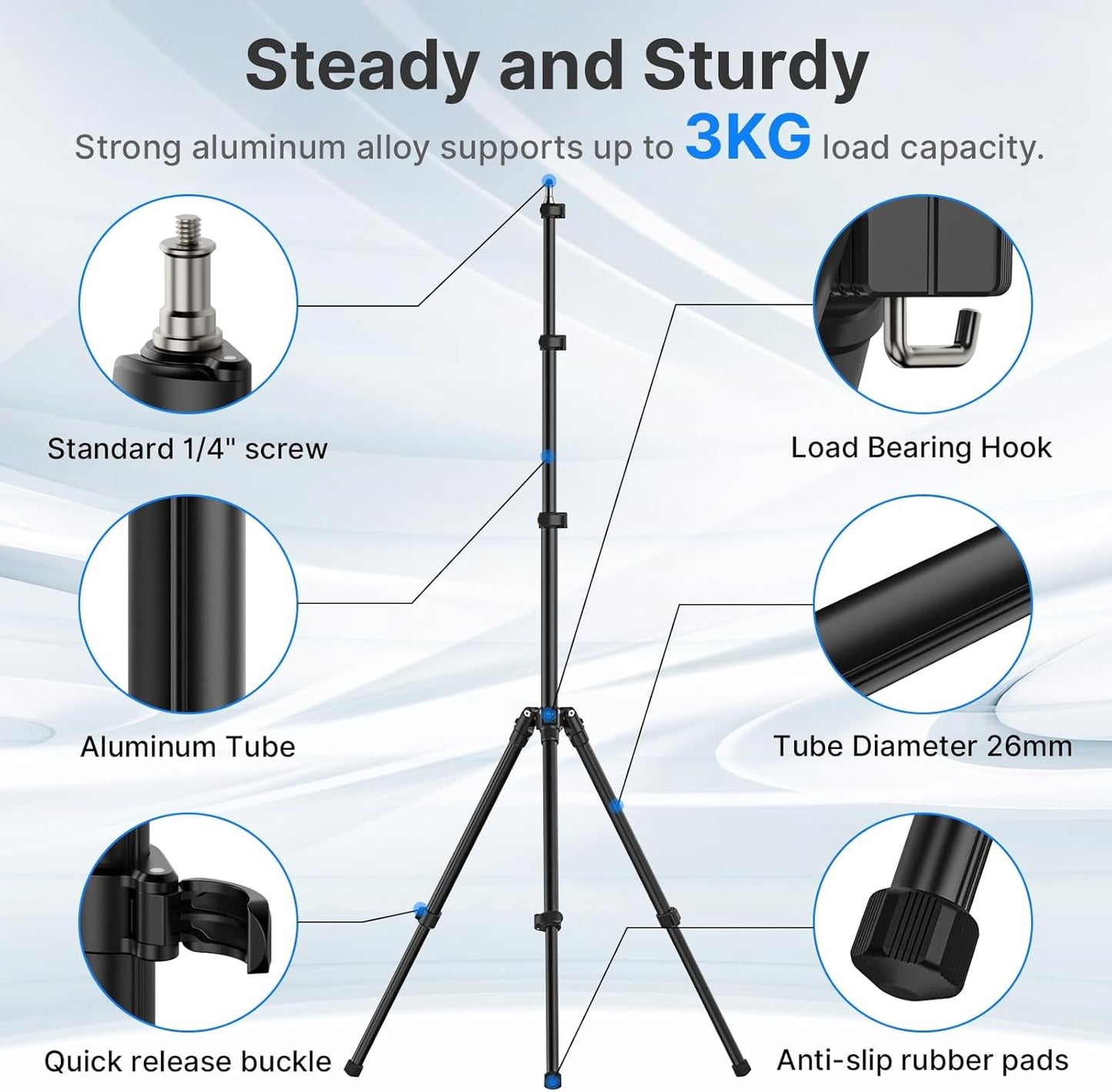 TT43 6.23ft Ulanzi Extendable Photography Light Stand, Adjustable Aluminum Tripod, Reversible Portable Studio Lighting