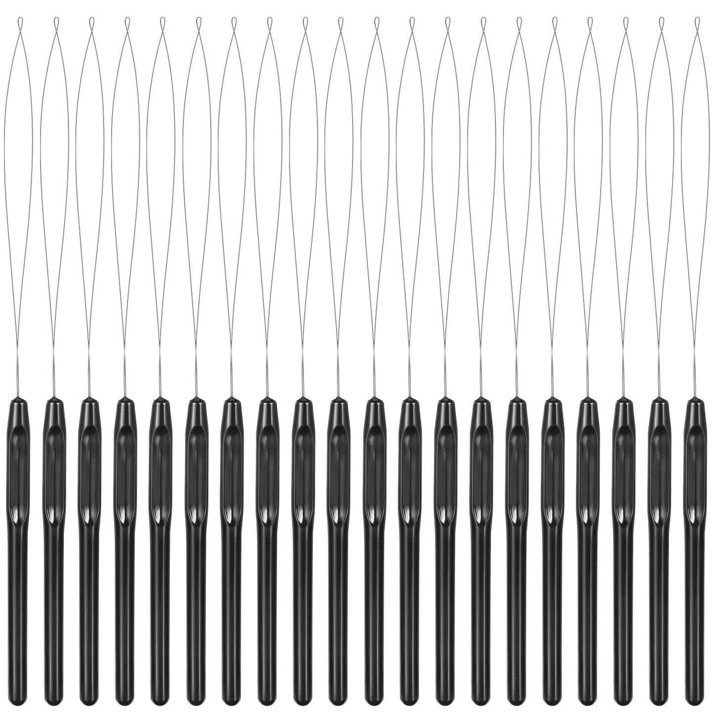 Chuangdi 20 Pieces Hair Extension Loop Needle Threader Pulling Hook Needle Bead Device for Hair or Feather Extensions Supplies, DIY Hook Tool Loop Tools(Black)