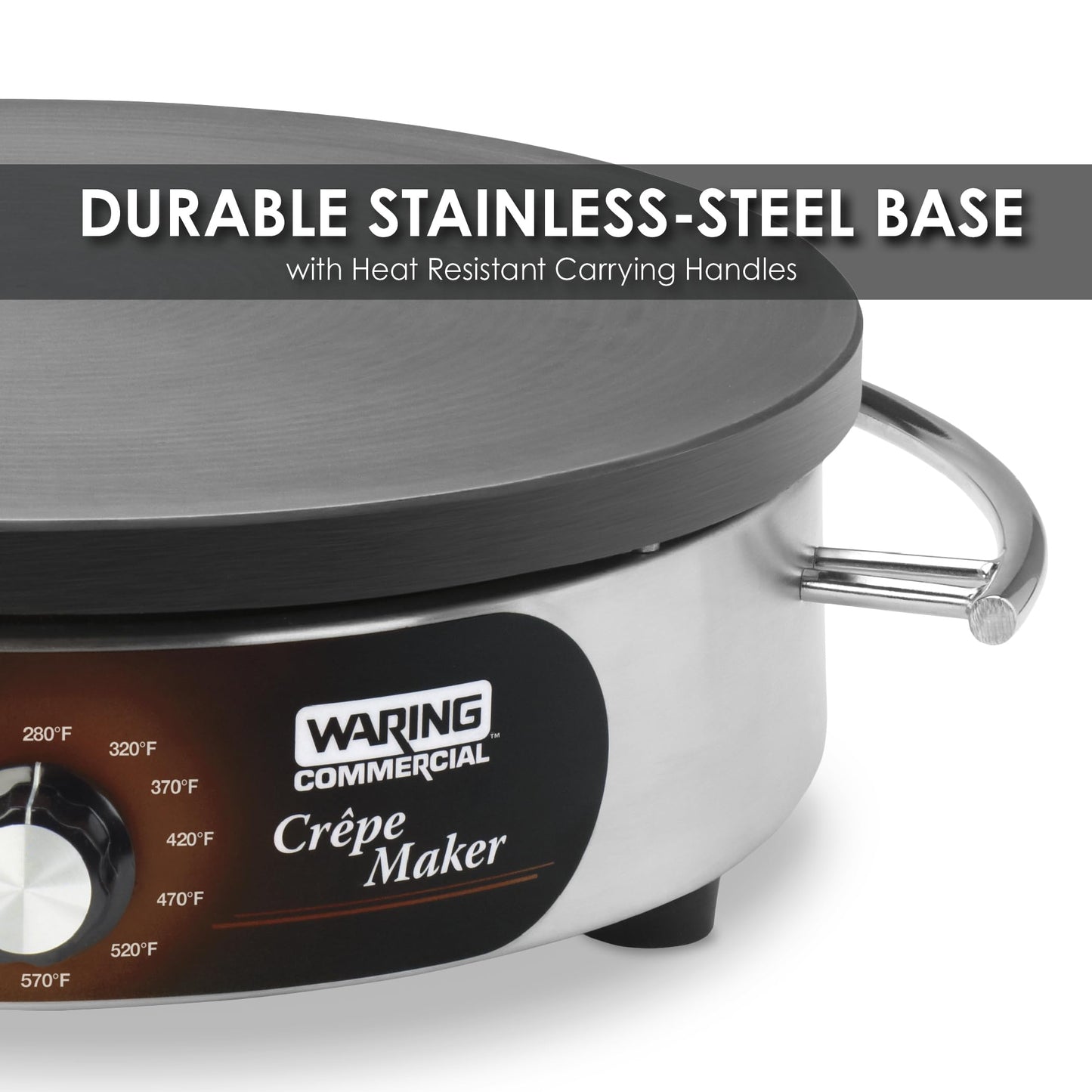 Waring Commercial Crepe Maker, 16" Cast Iron Cooking Surface, 570°F Adjustable Thermostat, for Restaurants & Commercial Kitchens, 120V, WSC160X