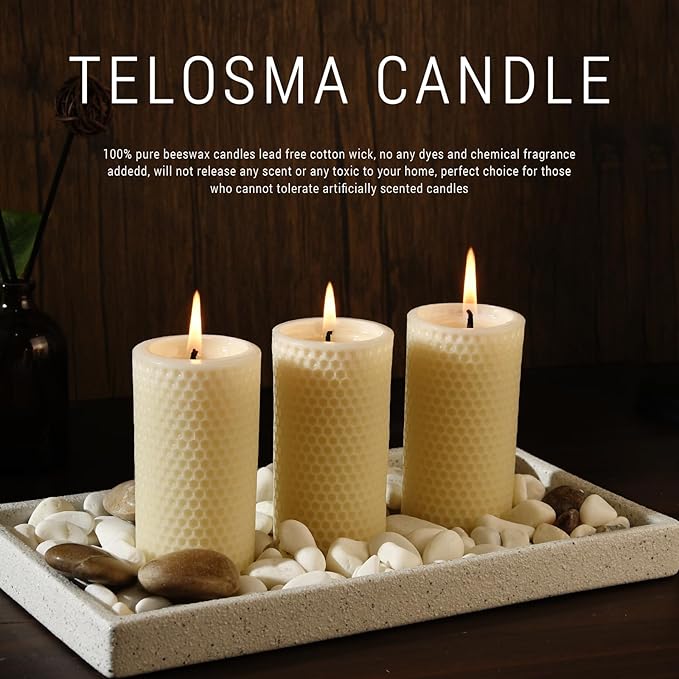 Honeycomb Natural Beeswax Pillar Candles - Pack of 2-100% Pure Beeswax Candles No Scent- for Emergency/Prayer/Relax (2inch Diameter, 4 inch Tall - Off White)