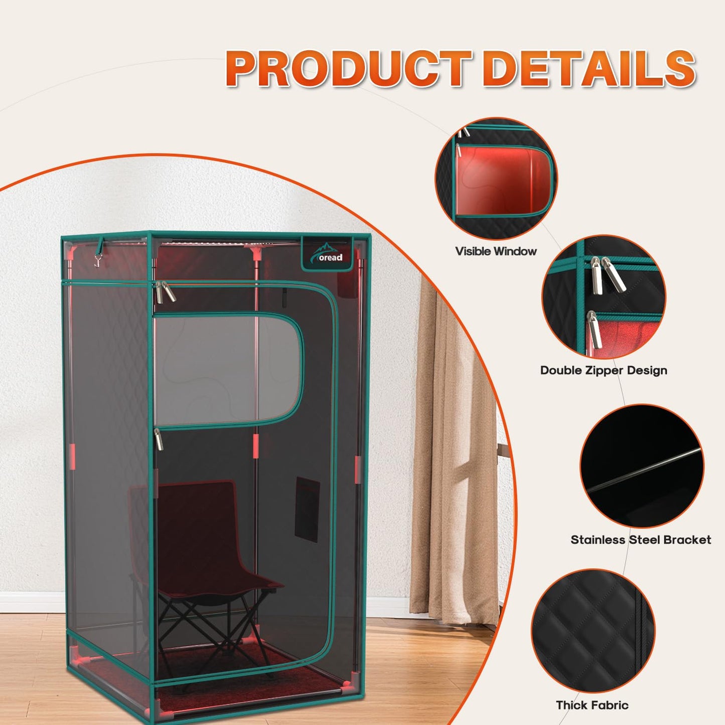 TOREAD Red Light Infrared Sauna with Red Light Therapy for Home,Portable Red Light Steam Sauna with 3L 1200W Steamer, Adjustable Temperature, Timer Setting, Remote Control, 35.4 * 35.4 * 70.9"