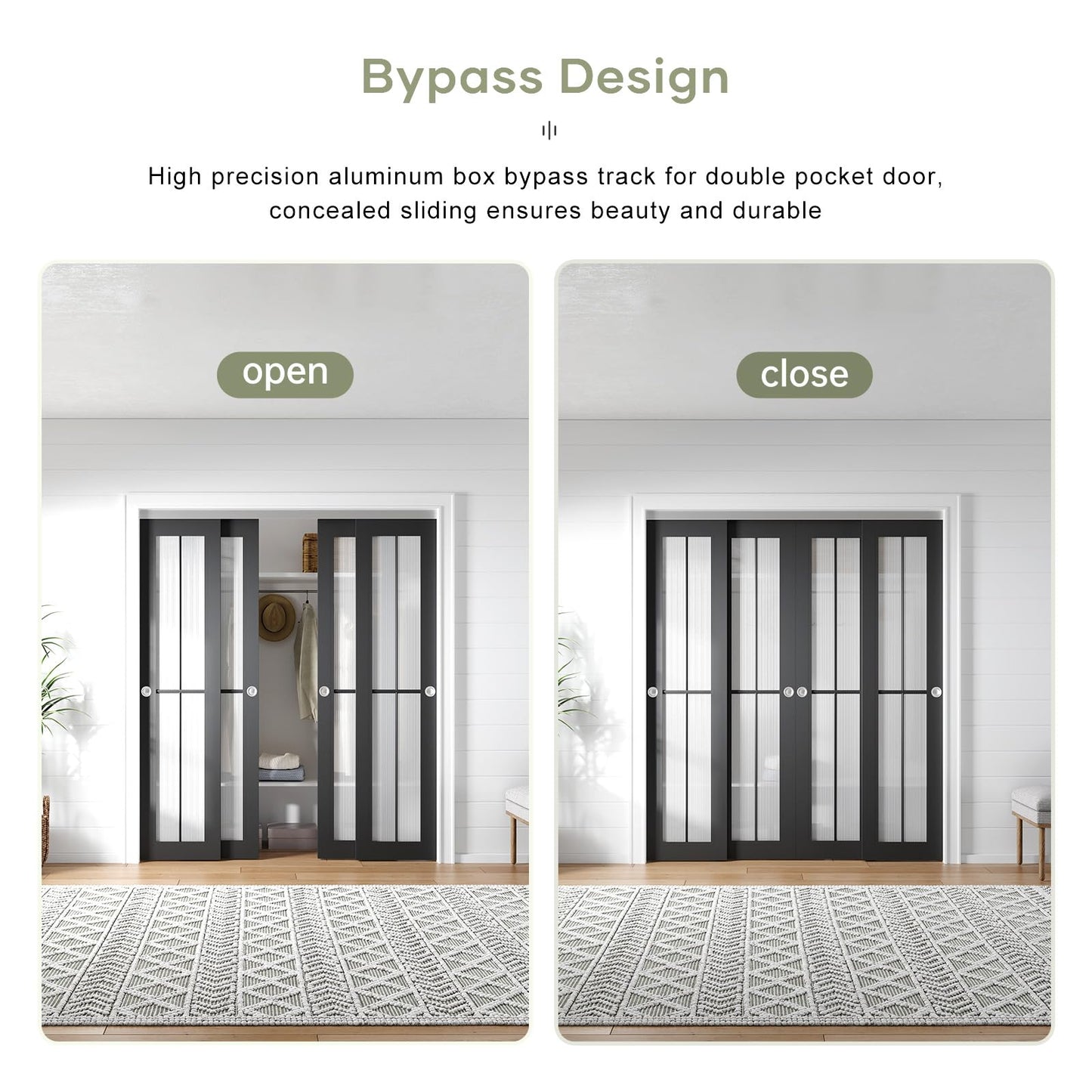 EaseLife 8FT/96in Bypass Double Sliding Pocket Door Hardware Kit,Commercial Grade,Aluminum,Bypassing Closet Doors Track for 4 Door System,Slide Smoothly Quietly,Easy Install,No Door