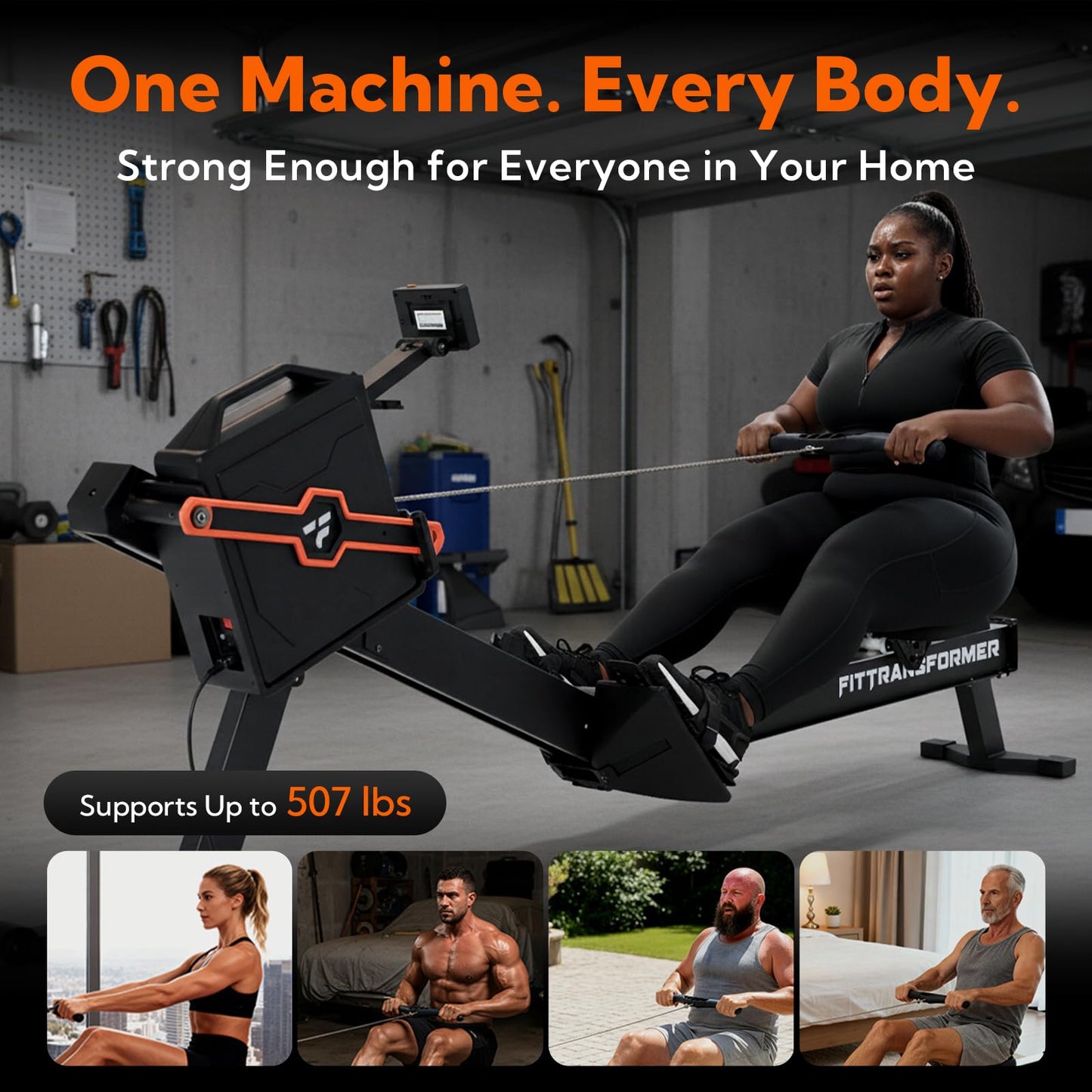 FITTRANSFORMER Sail Smart Home Gym, 3-in-1 Rowing Machine, Digital Weight System for Strength & Cardio Training, All-in-One Gym Equipment, Functional Rower Station