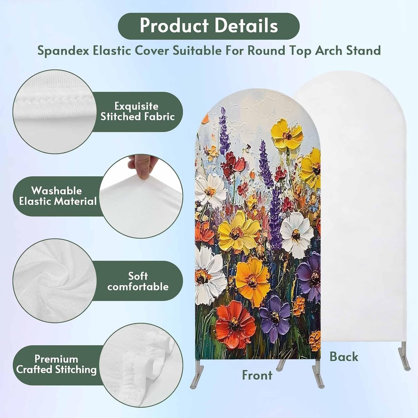 Jnbasdffb 6.6 Vintage Wildflowers Wedding Arch Cover, Stretchy Spandex Arch Backdrop Stand Covers FT, Oil Painted