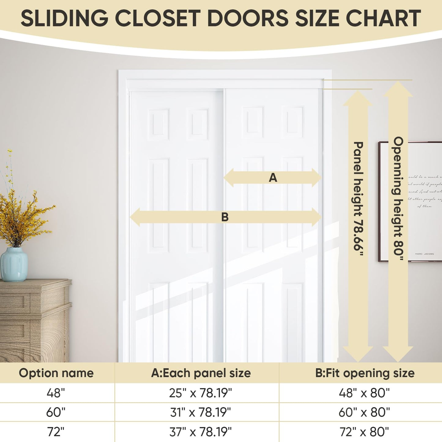 JUBEST Sliding Closet Door 72"(Double 37") x80", 6-Panel Steel Frame Bypass Primed Door with Top & Bottom Track Kits, Preassembled Hardboard Panels with Paintable Surface, Durable & Sturdy