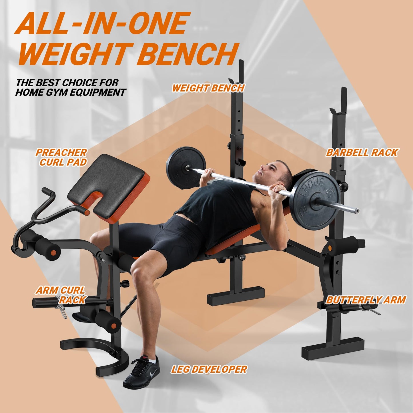 XDDIAS Olympic Weight Bench with Adjustable Workout Bench, Leg Extension, Squat Rack, Preacher Curl Pad, Butterfly Arms, 770 lbs Capacity