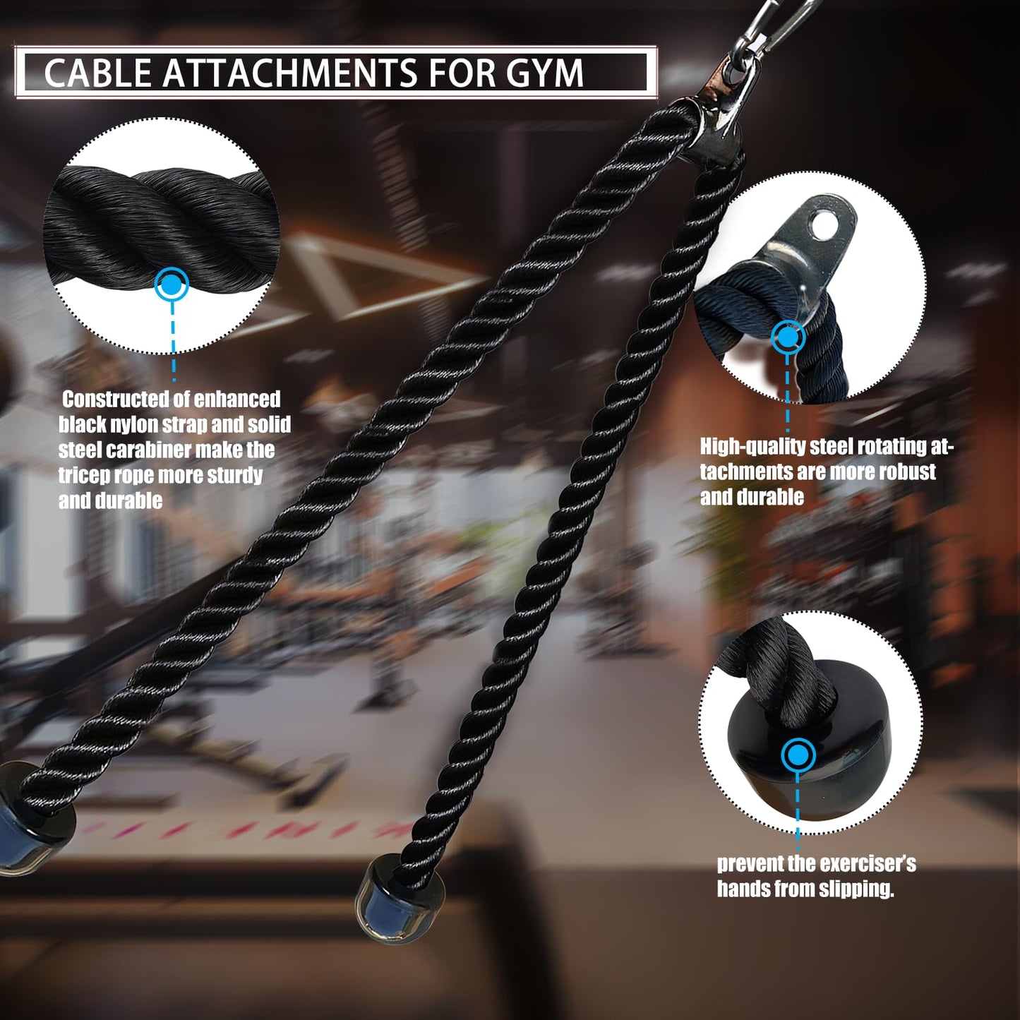 KORIKAHM Long Tricep Rope, Rope Pull Down Attachment 47 55 Inch Length Long, Tricep Rope Cable Attachment, Tricep Pull Down Rope for Home Gym Pulley System,Cable Machine Attachment (Length 55")