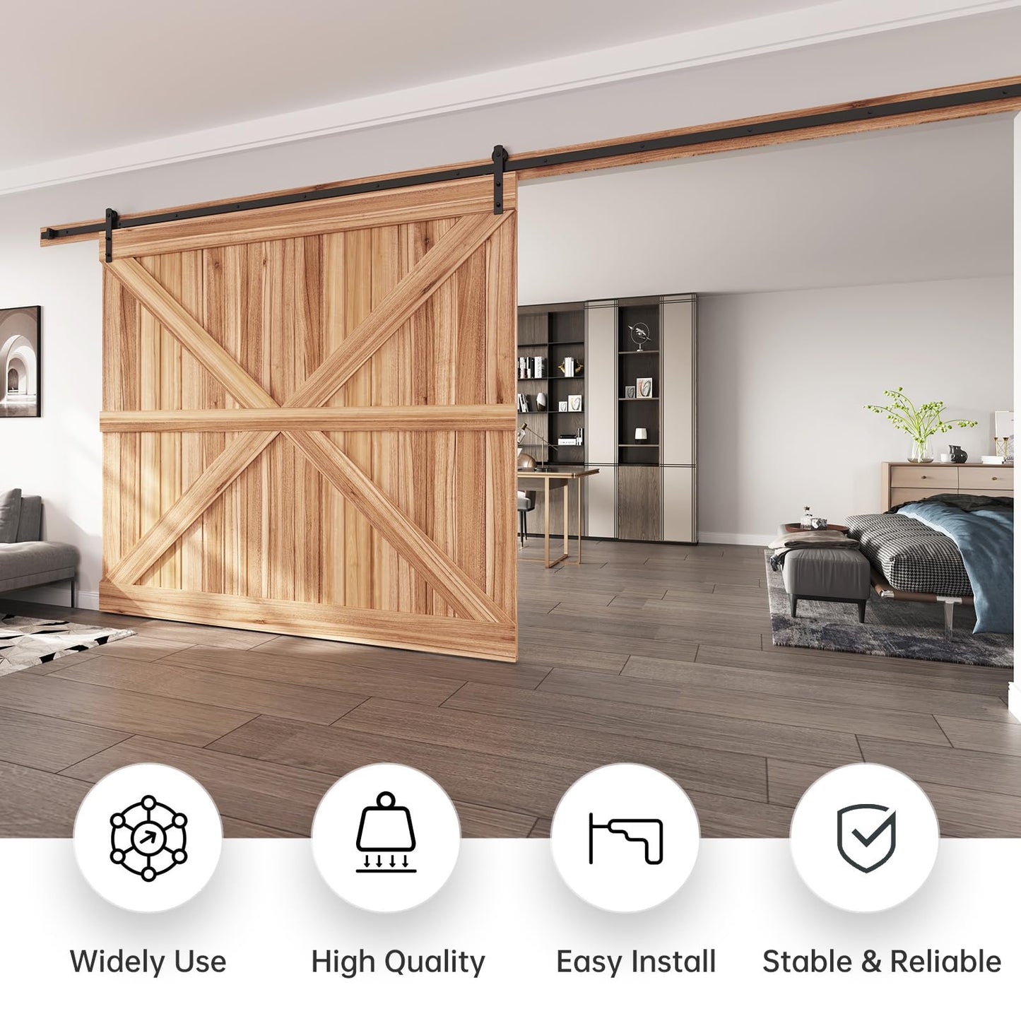 EaseLife 16 FT Sliding Barn Door Hardware Track Kit,Straight Pulley,Slide Smoothly Quietly,Easy Install (16FT Track Kit for 96" Wide Single Door)