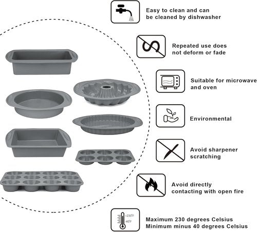 Aschef 9-In-1 Nonstick Silicone Baking Set - Versatile Bakeware Kit for Muffins, Cakes & More | Heat Resistant Molds & Tray