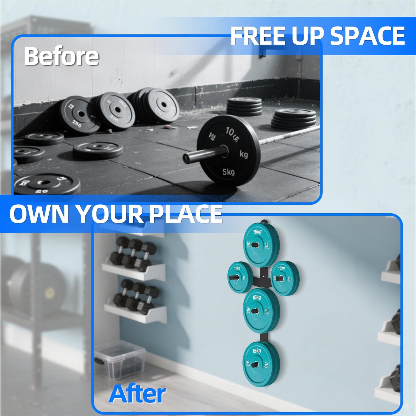Weight Plate Storage Rack, Wall Mounted Bumper Plate Weight Rack Storage, Space Saving Strength Training Plate Trees for Garage Home Gym Strength Training, Load Up to 700 LBS, 3-Peg, Fit 2" Plates (Weight Plate Storage Wall Mount)