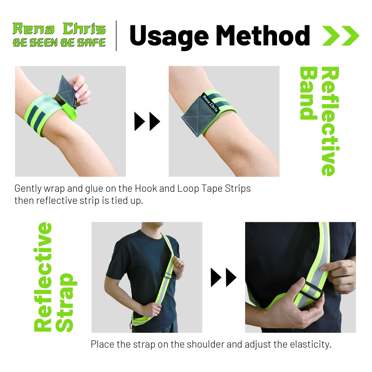 Rena Chris Reflective Running Gear, Reflective Sash, Night Dog Walking Safety Gear, High Visibility Reflective Safety Running Belts for Women, Night Jogging Safety Gear Reflective Belt and Armband